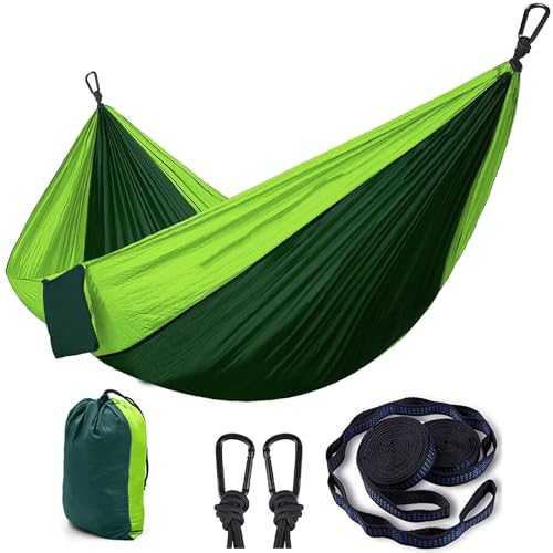 Tyouki Hammock Camping Double Lightweight Nylon Portable 2 Person Outdoor Hammock with Tree Straps & Aluminum Alloy Carabiners, Travel Hammock Quick Drying for Outdoor Camping Garden Beach(260*140cm)