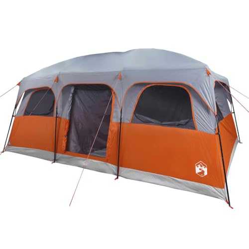 ** vidaXL Family Tent Cabin - 9 Person Lightweight Dome - Waterproof Grey Polyester - 487x335x223/218 cm - Mesh Walls - 2 Doors - 6 Windows