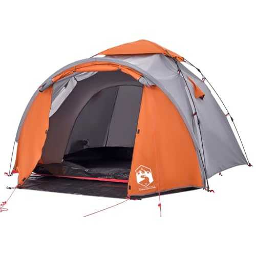 vidaXL Orange/Grey 3-Person Camping Dome Tent with Quick Release, Waterproof, Electrical Cord Access, Detachable Rainfly – Portable Design for Outdoor Adventures