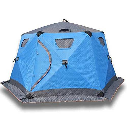 Winter Ice Fishing Tent Thickened Cotton Warm Outdoor Camping Tent for 5-8 Person Ice Fishing Shelter Portable Ice Shanty Tent, Blue, 147x147x165cm