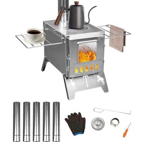 Tent Camping Stove, Tent Stove Wood Burning Stoves, Portable Stainless Steel Tent Wood Stoves with Chimney Pipes Portable Camping Cookware for Camping Heating Lodging Cooking