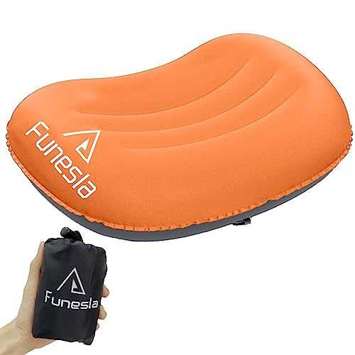 Funesla Camping Pillow Inflatable, Compressible, Lightweight Inflatable Pillows for Camping, Small InflatableTravel Camping Pillow for Adults Kids, Backpacking, Hiking, Beach-Orange