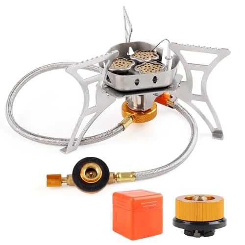 5800W Camping Gas Stove, Portable Windproof Backpacking Burner Cooking Stoves Folding Wild Camp Gas Burner for BBQ Outdoor Hiking Fishing Picnic with Piezo Ignition Adapters Converter