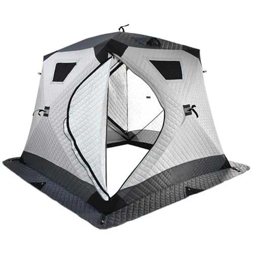 DONGSHUAI Insulated Ice Fishing Shelter, Pop-Up Portable Ice Fishing Tent Ice Shanty, 4-5 Person Waterproof Hub-Style Ice Fish House with Anchors, Tie Ropes, And Carrying Bag,Gray