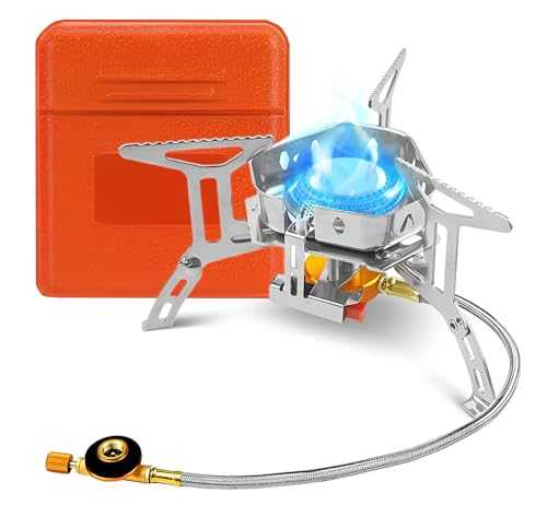 Camping Stove Gas Portable - Compact & Powerful High Power 4000W, Windproof Design, Piezo Ignition, Adapters/Converters Included for Camping, BBQ, Fishing, Hiking, Picnics.