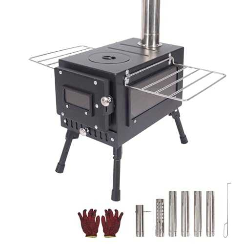REDCAMP Camping Tent Stove, Foldable Tent Wood Burning Stove, Portable Hot Tent Wood Stove with Windproof Chimney for Outdoor Camping Cooking, Black