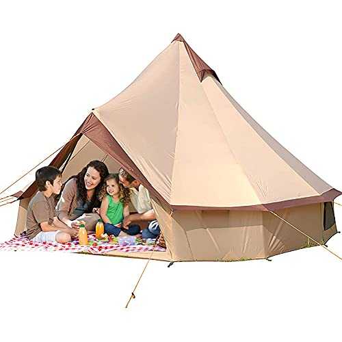 ROSG Camping Bell Tent Outdoor Waterproof Large Family Tent Glamping with Meshed Door and Windows Yurt Tent Teepee for Hunting, Glamping, Festival 8-12 Person