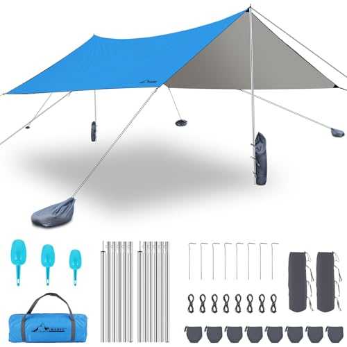 WADEO Large 12x12FT Camping Tarp, Waterproof with Heavy-Duty Fabric, Tent Tarp for Camping, Hiking, Comes with 8 Sandbags and 2 Poles, Easy to Set Up (Blue)