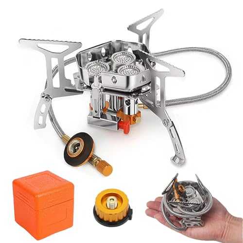 CAMPGEEKS Camping Gas Stove, Fold Camping Stove Outdoor, 3 Heads Gas Stove,6800W Windproof Energy Saving Heat Gathering Portable Furnace with Piezo Ignition, For BBQ, Hiking, Camping,Picnic,Cooking