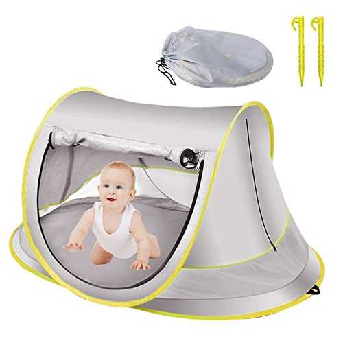 Pop up Beach Tent, Portable Baby Beach Tent Anti Uv Sun Protection UPF 50+ Foldable Sun Shade Tent Baby Tent Beach Sun Shelter Umbrella for Family Beach Yard Picnic Garden Hiking (Gray)