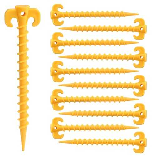 10Pcs Plastic Screw Tent Pegs,Camping Tent Stakes Pegs Spiral Ground Anchor Nail Screws Heavy Duty Tent Stakes for Sand Soil Camping Tents,Tarps,Hammocks,and Outdoor Use 20cm
