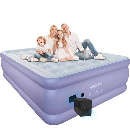 HikerSKY King Air Mattress Self-Inflates in 3 Minutes with Battery-Powered Pump, Air Mattress King Size with Flocked Dutch Velvet Surface Air Bed for Home, Guests, Camping, Purple, 204x153x55cm