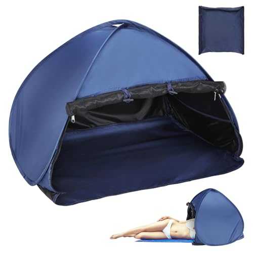 Yaskyly Pop Up Beach Tent, SPF 50+ Beach Headrest Tent Mini Personal Sun Shelter Pet Mesh Beach Tent Face Head Shade Protection Tent Storage Bag Beach Canopy with Quick Setup for Camping (Navy Blue)