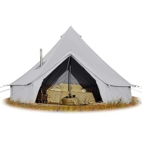 Cotton Canvas Bell Tent, Glamping Yurt Tent with Stove Jack, Waterproof and Breathable Cotton, 4 Season Tent with Zipped Removable Floor