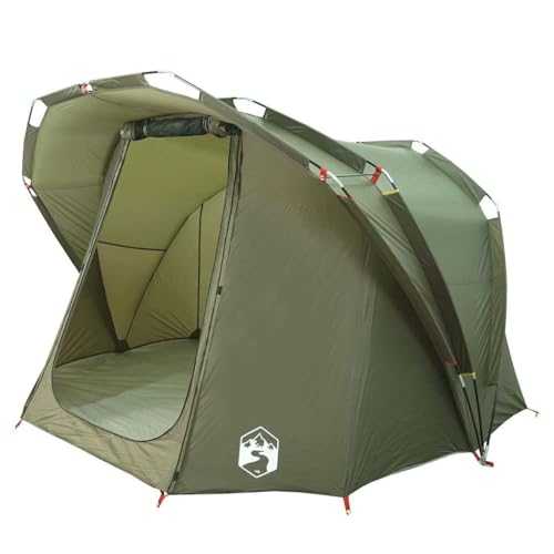 vidaXL 4-Person Fishing Tent/Camping Shelter - Olive Green, Waterproof with Storage Pocket, Easy Setup and Portable