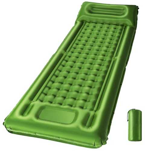 WULWUN Self-Inflating Camping Mat, 12CM Thick Inflatable Sleeping Mattress Single, Ultralight Air Mattress with Built-in Pump, Connectable Camp Pad for Backpacking, Hiking, Tent, Travel(Green)