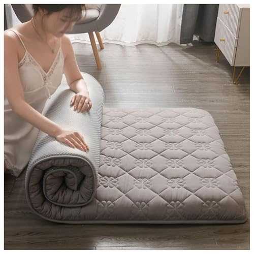 UE-MAOLU Futon Mattress, Portable Japanese Floor Mattrass Foldable Tatami Mat Roll Up pad Upgraded Soft Fluffy Foldable Bed Mattress Camping Mattress (Gray,100x200cm)