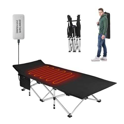 BESTHLS Heated Camping Cot for Adult 600D Oxford Portable Sturdy Sleeping Cot with Carry Bag, Portable Cots for for Home Office Nap Beach Travel Black