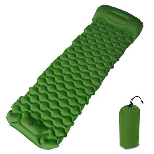 Baiao Inflatable Sleeping Pad for Camping, Camping Sleeping Pads with Pillow 77"X24",Ultralight Camping Sleeping Mat with Built-in Foot Pump, Camping Mattress Pad for Backpacking Tent Hiking(Green)