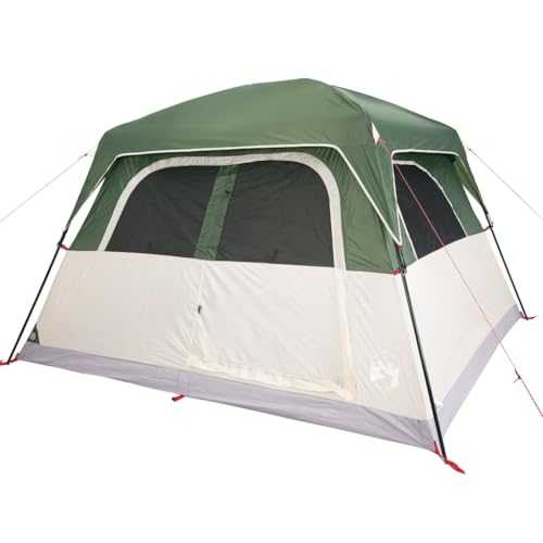 vidaXL 6-Person Family Tent Cabin - Green, Waterproof & Wind Resistant, Detachable Rainfly, E-Port, Easy Pack & Carry, Polyester with PU coating