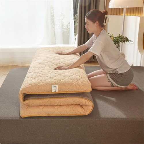 ZFFOZZ Tatami Mat Sleeping Pad Floor Bed Dorm Mattress, Single Japanese Futon Mattress, Soft Fluffy Foldable Bed Mattress, Roll Up Camping Mattress Double(Khaki,Full(47x79in))