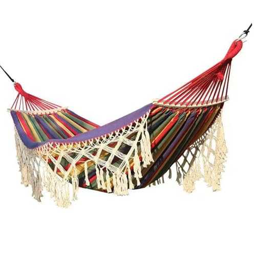Backyard Hammock with Tassels 500lb Load Bearing Single Double Hammock with Hanging Ropes for Outdoor Garden Courtyard Camping Red Is Foldable Outdoor HammockHammock (Red)