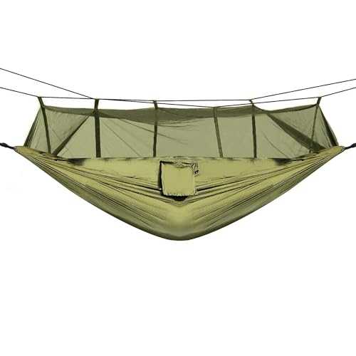 XIRBFH 2 Persons Hammock with Mosquito Net Outdoor Hiking Camping Hommock Portable Nylon Swing Hanging Bed 600Lbs Load(Army Green)