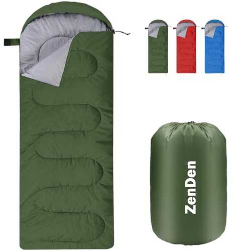 ZenDen Envelope Sleeping Bag With Snug Hood, Single Adult, 3-4 Season Extra Warm Double Quilted 850g Insulated Filling, Water-Resistant, Lightweight With Compact Bag for Outdoor, Camping