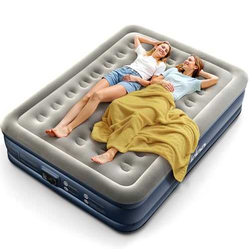iDOO Air Bed, King Inflatable Mattress with Built-in Electric Pump, Queen Blow Up Mattress in 3 Mins Quick Self-Inflation/Deflation, Double Airbed for Home Guest Camping Travel 203x152x38cm