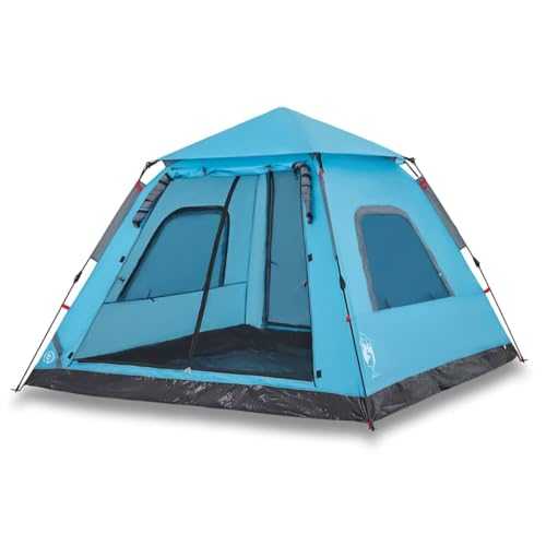 vidaXL 5-Person Dome Camping Tent - Blue, Quick-Release Setup, Waterproof with Sun Canopy, Detachable Rainfly, Portable With Carry Bag