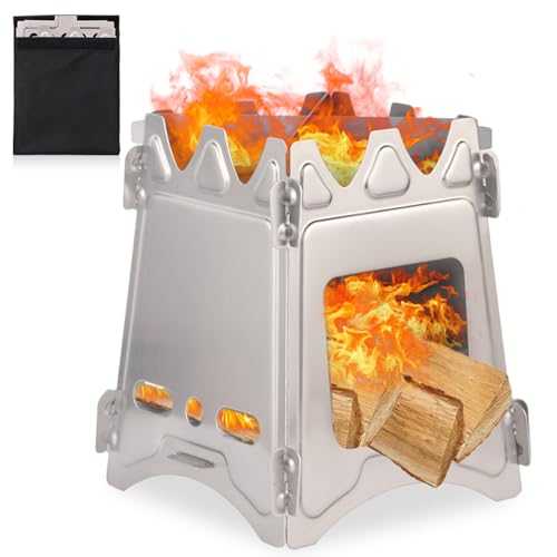 Lightweight Portable Wood Burning Camping Stove, Foldable Wood Hobo Stove for Backpacking, Hiking, Picnic, BBQ & Survival | Compact & Windproof Design