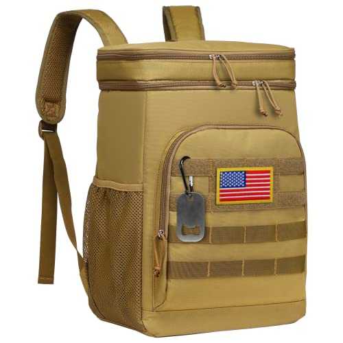 TACTICISM Backpack Cooler Men 33 Cans - Tactical Lunch Backpack Work Soft Sided Waterproof Leakproof Insulated, Lightweight Portable Bookbag Cooler as Gift for Hiking Picnic Beach Accessories, Brown