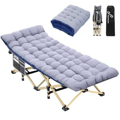Sportneer Camp Beds for Adults with 1.5" Thick Mattress, Camping Bed 74 * 28" Extra Wide Camp Bed Support 450lbs Foldable Bed Camping Beds for Adults for Travel Fishing Picnic Outdoor