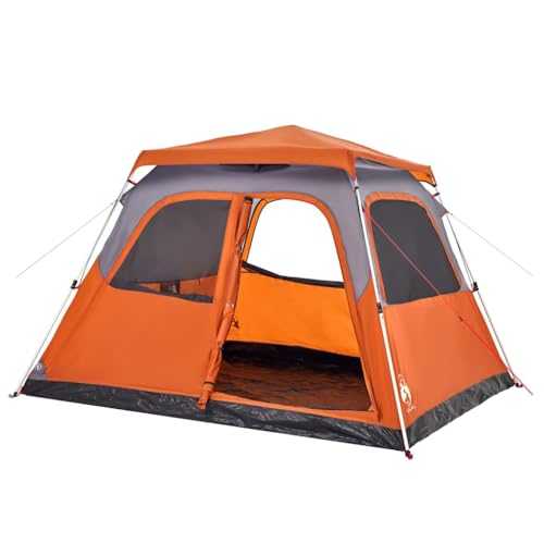 vidaXL 6-Person Family Dome Tent - Waterproof Grey/Orange Camping Shelter with Quick-Release Poles, E-Port, Detachable Rainfly, Lightweight Design, Easy Assembly