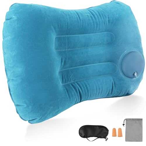 Inflatable Camping Pillows, Inflatable Travel Pillow for Neck, Ultralight Beach Pillow with Storage Bags Sleep Masks and Earplugs, Blow Up Pillows Ergonomic Air Pillow for Neck & Lumbar Support