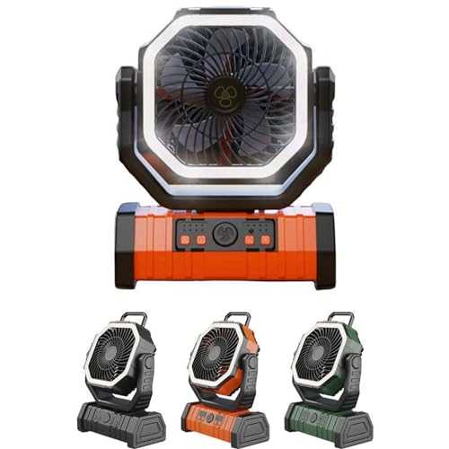 MRKU Portable Camping Fan solar Tent Fan with LED Lights,270° Pivot air circulation fan,Auto-oscillating Desk Fan,outdoor Desk Fan with Power Bank,for Home Outdoor Office Travel