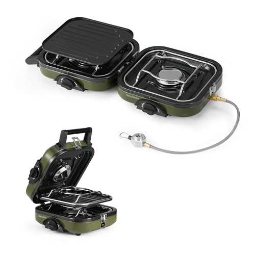 Naturehike Folding Gas Stove Camping Stove 2 Burner Foldable with Carry Bag Stove Portable Pan 2 in 1 Gas Camping Stove for Outdoor Camping Picnic BBQ