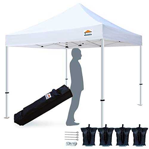 TISTENT 10'x10' Ez Pop Up Canopy Tent Commercial Instant Shelter with Heavy Duty Carrying Bag, 4 Canopy Sand Bags White