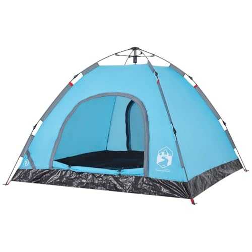 vidaXL 3-Person Dome Camping Tent - Blue, Waterproof Polyester, Quick-Release Setup with E-Port and Carry Bag, 210x200x150 cm, Dual Door