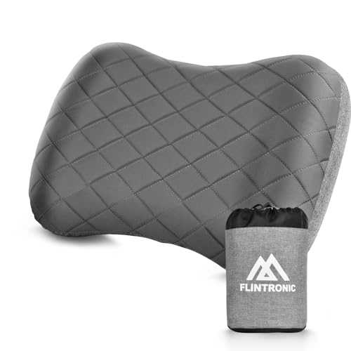 flintronic Camping Pillows, Inflatable Travel Pillow for Neck, Ultralight Beach Pillow with Storage Bags, Blow Up Pillows Ergonomic Air Pillow for Neck & Lumbar Support - Comfort in Travel (Grey)