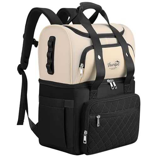 YOUNGOA Cool Backpack with Double Decker Cooler Compartment Soft Cool Box Stylish Cool Bag Backpack for Picnic Beach Camping 25L