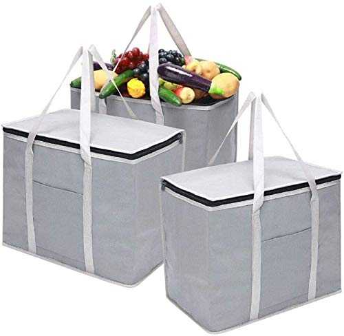 30L Soft Cool Bags, 3 Pack Food Delivery Bags, Insulated Cooler Bag Box, Foldable Picnic Cooling Lunch Bag for Camping BBQ Shopping Fishing Family Outdoor Activities