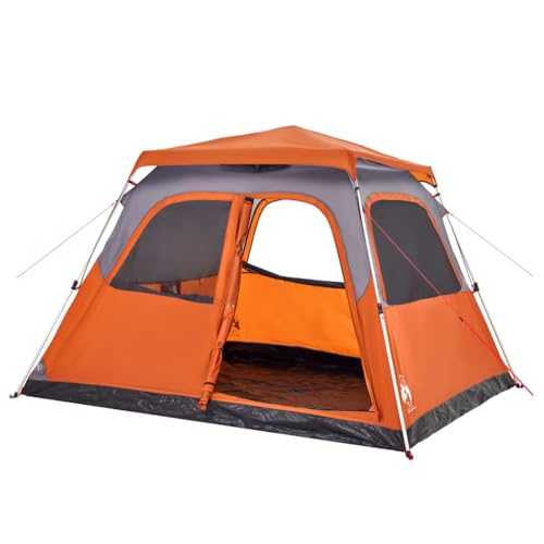 vidaXL 6-Person Family Dome Tent - Waterproof Grey/Orange Camping Shelter with Quick-Release Poles, E-Port, Detachable Rainfly, Lightweight Design, Easy Assembly