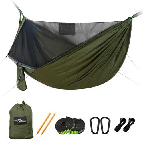 Camping Hammock with Mosquito Net and Ridge Rope, 290 * 140CM Large Space, Portable Lightweight Hanging Hammocks with Tree Straps for Outside, Hiking, Travel and Backpacking