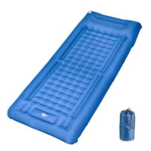 Comfortable Inflating Sleeping Pad for Camping, 5" Ultra-Thick Camping Mattress with Pillow, Single Camping Mat Built-in Foot Pump, Portable Camping Sleeping Mat for Backpacking,Tent, Hiking (Blue)