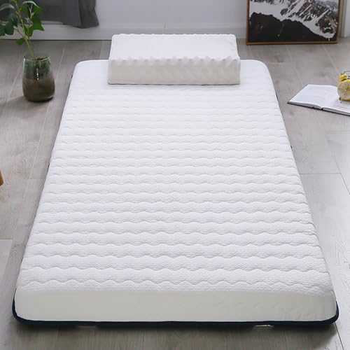 Japanese King Size White Thicken Floor Futon Mattress Topper with Elastic Band Soft Bed Topper for Camping Non Slip Portable Roll Up Sleeping Mat