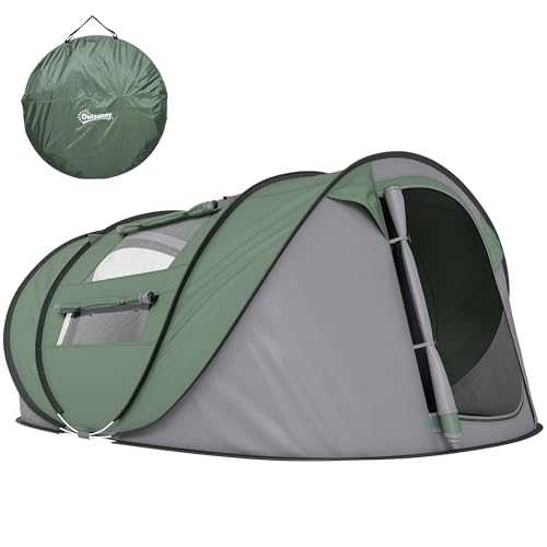 Outsunny 4 Person Pop-up Camping Tent Family Tent with Ground Sheet, 4 Windows and Portable Carry Bag for Beach Outdoor Trip