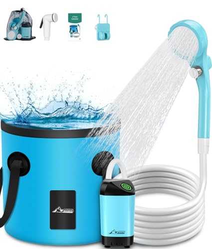 WADEO Upgraded Portable Shower, Camping Shower with 20L Collapsible Bucket & Rechargeable 6000mAh Battery, Outdoor Shower with Intelligent Digital Display & 3-in-1 Hook