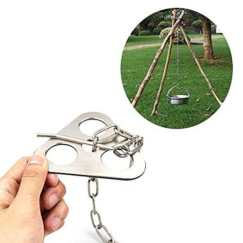 PWPAM Camping Tripod Board with Adjustable Chain for Suspending Pots over Fire for Cooking By Turning Branches into Campfire Tripod, Perfect Outdoor Campfire Cooking Equipment