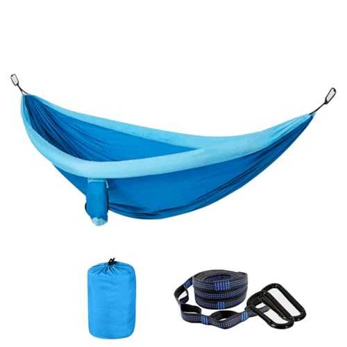 Double Hammock for Camping & Backyard – 2 Person Portable Hammock with Anti-Roll Design, Heavy Duty Tree Straps – Perfect for Adults, Kids, Wild Camping & Garden (Blue)